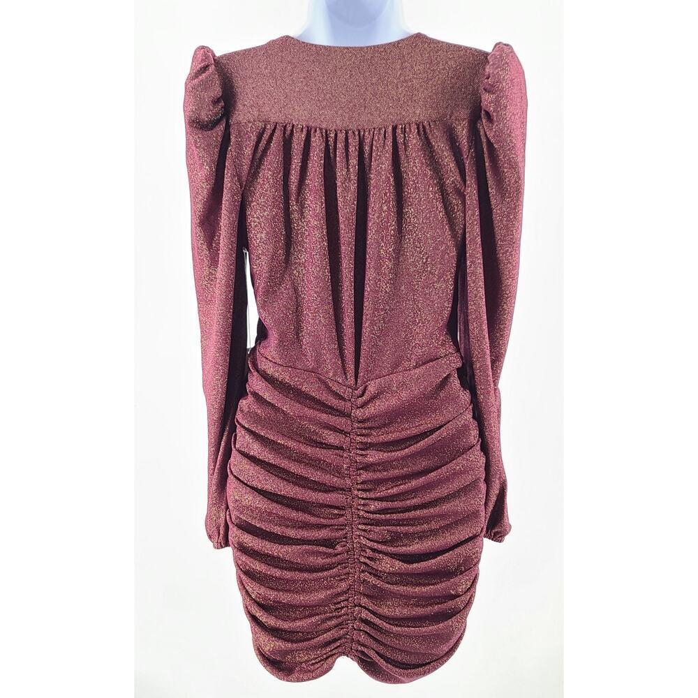 Bishop and Young Luna Metallic ruched mini dress maroon & gold size Small party - Picture 2 of 9